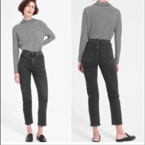 Everlane High Waisted Black Denim Ankle Jeans size 26‎ raw hem - Picture 1 of 4